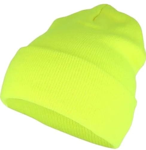 Image of Unisex Hi Vis Beanie Hat – Neon Yellow Thermal Winter Work Hats – High Visibility Cuffed Knitwear for Running, Walking, Cycling, Construction, Outdoor Safety – Sports Gift for Men and Women
