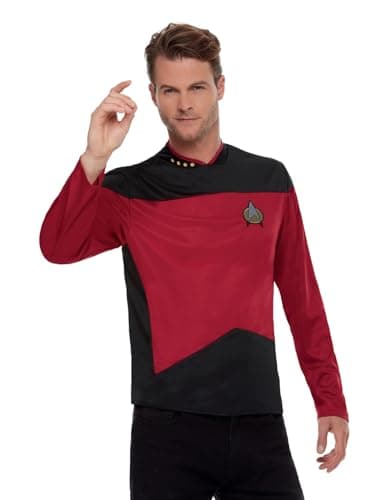 Image of Smiffys Star Trek Costume, Adults Star Trek The Next Generation Command Uniform, Top Embroidered Badge & Collar Detail, Star Trek Command Uniform TNG, Official Star Trek Halloween Fancy Dress