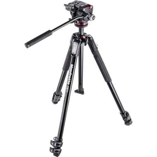 Image of Manfrotto MK190X3-2W Tripod Kit, 3-Section Aluminium with 2-Way Fluid Head, Black/Anthracite, for Mirrorless and DSLR Cameras