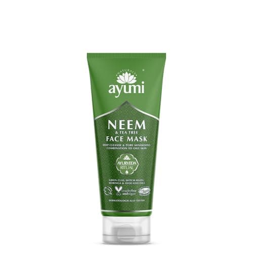 Image of Ayumi Neem & Tea Tree Face Mask | Oil Control Green Clay Mask | Acne Face Mask for Acne Treatment | PoreMinimiser Mask with Witch Hazel | Women & Mens FaceMask | 100ml