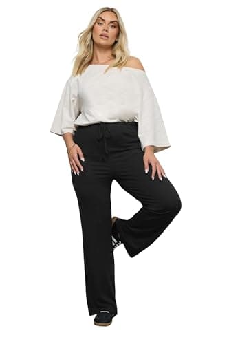 Image of Yours Curve Wide Leg Pull On Stretch Jersey Yoga Pants - Women's - Plus Size Curve Black