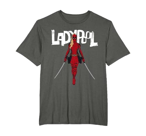 Image of Marvel Studios Deadpool & Wolverine Ladypool with Swords T-Shirt, Men's Big and Tall, Asphalt Grey, 6X Tall