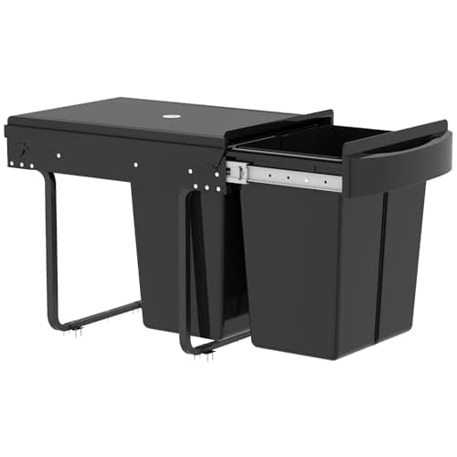 Image of HOMCOM Pull Out Bin with Smooth Glide and Frosted Storage Lid, Soft-Close Kitchen Under Sink Bin with 2 Removable Compartments and Handle for Waste and Recycling, 40L (20L+20L), Black