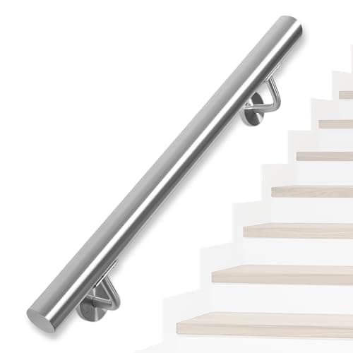 Image of OUUTMEE Stainless Steel Handrail for Stairs – 100CM/3FT Wall-Mounted Stair Railing with Brackets, Indoor/Outdoor Handrail for Loft, Porch, Garage & Deck