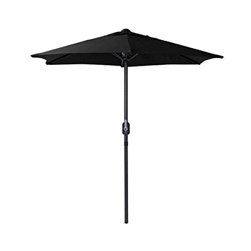 Image of CHARLES BENTLEY Outdoor, Garden, Patio 2m Parasol Shade Umbrella, 2.5kg, Water Resistant, Sunshade, Free Standing, Crank Winding System, 38mm Pole, Steel Frame, In Black (225x200cm)