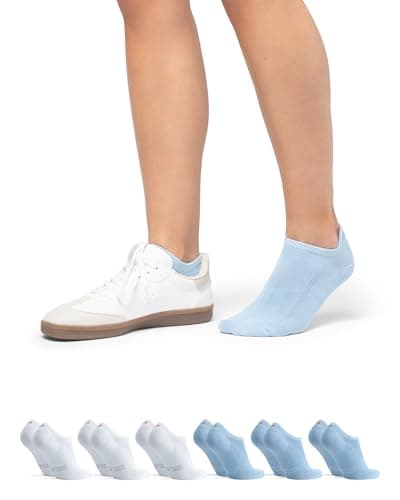 Image of DANISH ENDURANCE No Show Socks, Cotton Low Cut Trainer Socks, Invisible, for Men and Women, Unisex, 6 Pack, Multicolor (3xLight Blue, 3xWhite), 3-5
