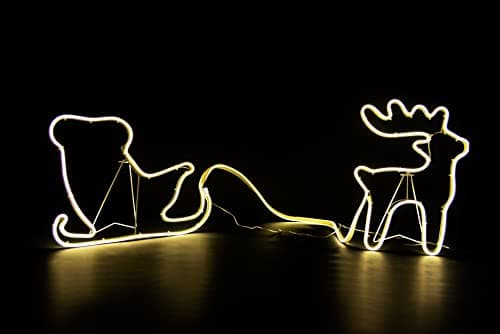 Image of Reindeer and Santa Sleigh Neon Effect Rope Light Silhouette Double Side 180 Warm White LEDs Christmas Outdoor Home Wall Garden Holiday Festive Decorations