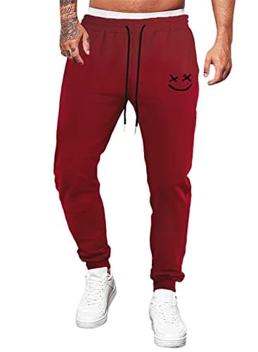 Image of JMIERR Mens Trousers Sweatpants Tapered Gym Running Workout Pants Athletic Drawstring Joggers with Pockets,Red,XX-Large