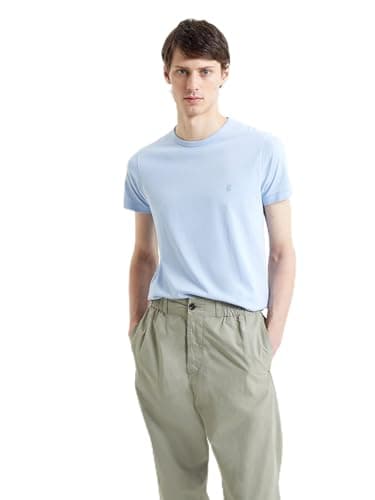 Image of French Connection Short Sleeve Regular Fit Logo Crew Neck Tshirt-Light Blue-X-Large