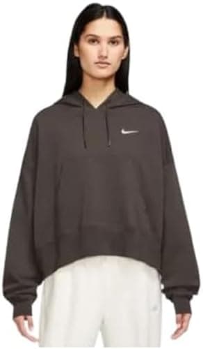 Image of NIKE DM6417-237 W NSW JRSY OS PO HOODIE Sweatshirt Women's BAROQUE BROWN/SAIL Size 2XL