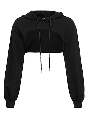 Image of GORGLITTER Women's Cut Out Drawstring Hoodie Y2K Crop Tops Long Sleeve Sweatshirt Pullover Top Black S