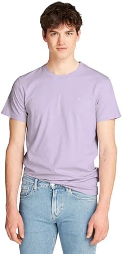 Image of Calvin Klein Jeans Men's Ck Embroidered Badge Short Sleeve Round Neck T-Shirt, Purple (Pastel Lilac), XXS