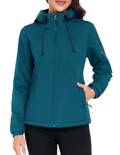 Image of Vancavoo Winter Jackets for Women Softshell Jacket with Hood Fleece Lined Ladies Coats Windbreaker Waterproof Hiking Breathable Outerwear for Outdoor Cycling Spring Fall,Blue,S