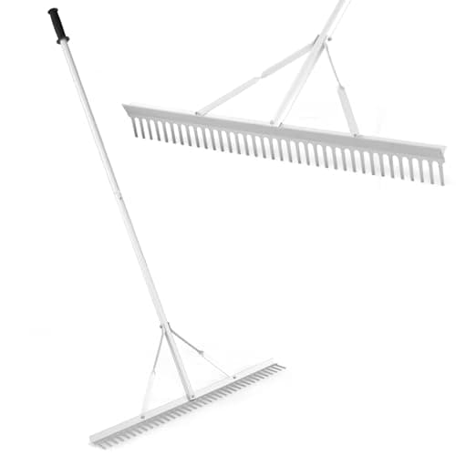 Image of COSTWAY 36”/91cm Aluminium Landscape Rake, 36 Tines Garden Rakes Tool with 174cm Handle, Heavy Duty Leaf Soil Rake for Gardening Leveling Lawns Lake Pond Beach, Silver