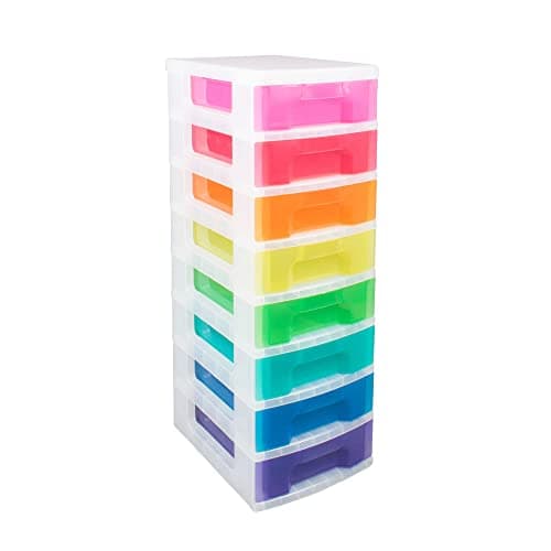 Image of Really Useful Plastic Re-Usable Storage Boxes 8 x 7 Litre Clear Tower Rainbow Drawers (1 Set of Draws)