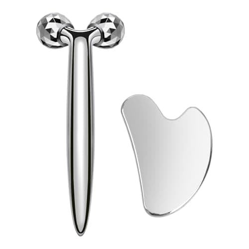 Image of InfiniteRelax 3D Gua Sha Facial Tools Metal Face Roller Stainless Steel Gua Sha Set Cooling Massage Tools for Reduce Puffiness, Firm Skin, Anti-Aging Care - Daily Facial Sculpting Gift for Women