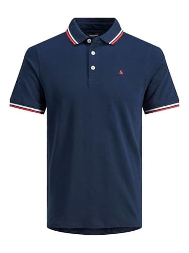 Image of JACK & JONES Mens Jjepaulos Polo Noos Ps T-Shirt, Navy, L UK