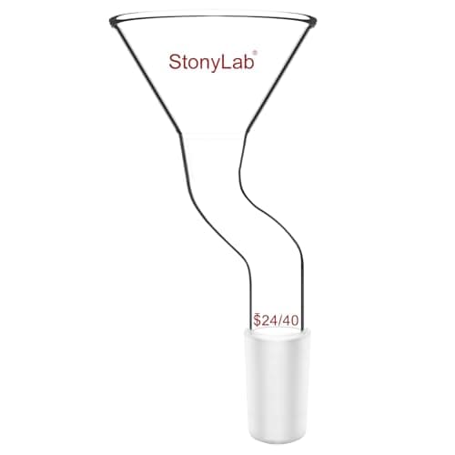 Image of stonylab Powder Funnel with Offset Design, Borosilicate Glass with 24/40 Standard Joint, 75mm Top Diameter, Heavy Duty and Reusable for Laboratory, Research, and Teaching Applications