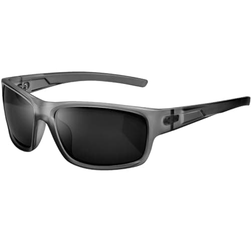 Image of KANASTAL Grey Sunglasses Mens Sports Wrap Around Polarised Cycling Rectangular Curved Womens Golf Fishing Driving Running Hiking Summer UV400 - Grey Frame Black Lens