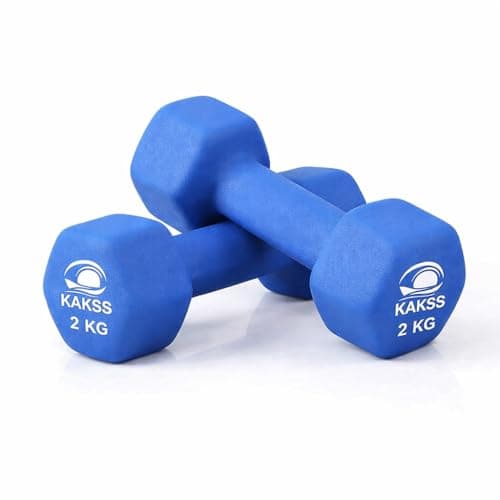 Image of KAKSS Neoprene Dumbbells Set, 2kg Dumbbells Pair (2 x 2kg) Blue Hex Hand Weights with Anti-Slip Comfortable Grip, Compact Gym Weights for Home Gym Equipment, Aerobics and Strength Training