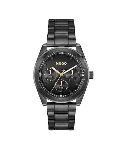 Image of HUGO Analogue Multifunction Quartz Watch for Men #Bright Sport Collection with Black Stainless Steel Bracelet - 1530426