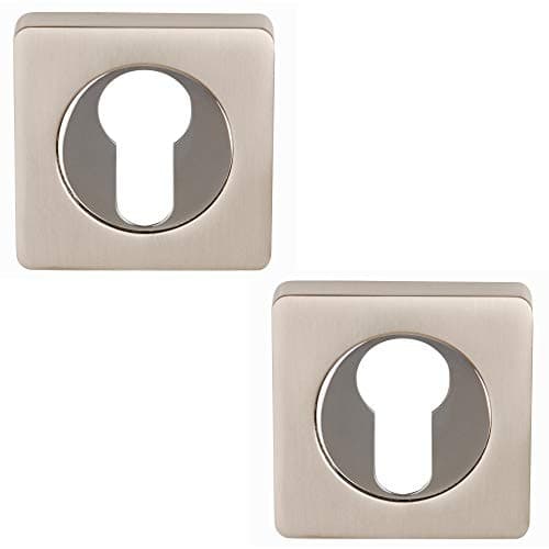 Image of Excel Architectural DH3623-SQ Square Euro Profile Escutcheon Set, Satin Nickel/Polished Chrome