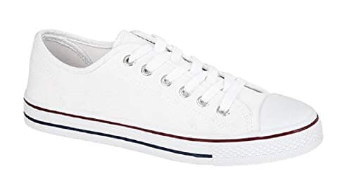Image of GladRags Women's Ladies Girls Low Top Canvas Trainers, Pumps, Plimsolls White Size 6
