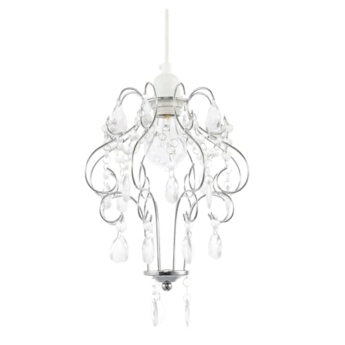 Image of Traditional Polished Chrome Shabby Chic Chandelier Style Pendant Ceiling Lamp Shade with Acrylic Beads and Droplets | 31cm x 24cm by Happy Homewares