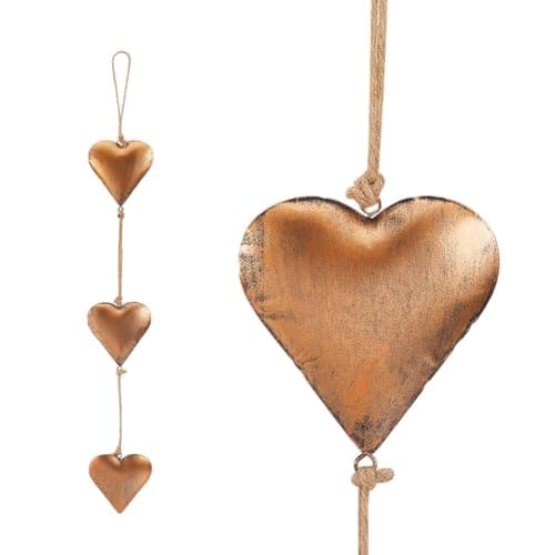 Image of GORGECRAFT Vintage Metal Heart Wall Art 67.7cm Gold Iron Valentines Hanging Ornament Antique Rustic Farmhouse 3D Love Hearts Shaped Sign Pendants with Rope for Home Bedroom Office Indoor Outdoor