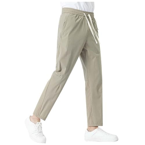 Image of Jogging Bottoms Men's Straight Leg Training Trousers Comfortable Ice Silk Sports Trousers with Zip Pockets Casual Trousers Stretch Comfortable Sweatpants Activewear Outdoor Trousers Business Fabric