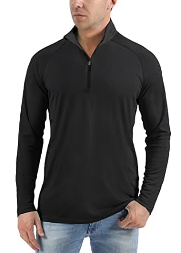 Image of KEFITEVD Mens UV Protection Outdoor Tops Long Sleeve Sun Shirts Summer 1/4 Zip Pullover Tops with Stand Collar,Black,L