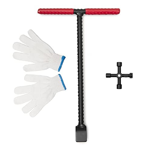 Image of LUNEFOLKS 12"/305mm Stopcock Key - Carbon Steel T-Style Handle, with 4-Way Multi-Functional Utility Key and Working Gloves