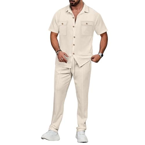 Image of Veriliss Men's Tracksuits Outfits Set 2 Piece Shorts Sleeve Jogging Suits Warm Up Sweatsuits Sweat Track Suits Sets(Apricot,M)