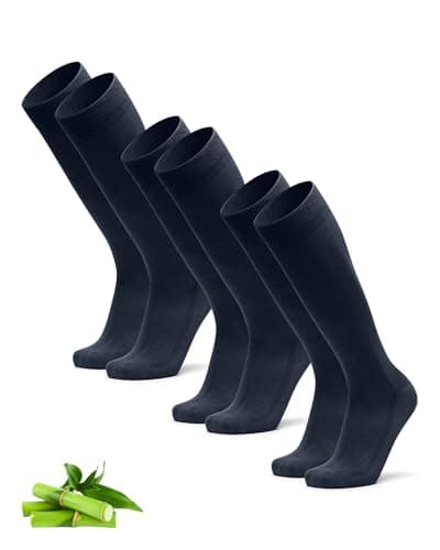 Image of DANISH ENDURANCE Knee-High Bamboo Dress Socks, Knee Length Long Socks, Super Soft, Men & Women, 3 or 6 Pack, Navy, 43-47