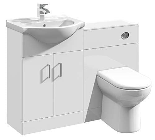 Image of VeeBath Linx 1050 Vanity Unit Furniture Set, Wash Basin Bathroom Sink, WC, BTW Toilet Pan, Soft Close Toilet Seat, Concealed Cistern-White (Flat Pack)
