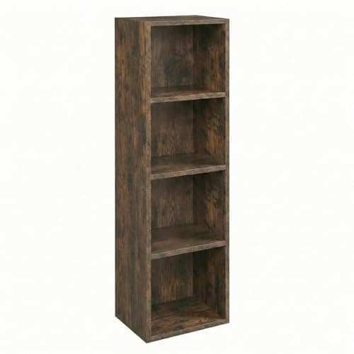 Image of Blisswood Bookcase 4 Tier Cube Storage Bookshelf shelving Display Storage unit Tall Freestanding Open Narrow Book Shelf for Office, Living Room, Bedroom, Furniture, Rustic H106 x W30 x D24 cm