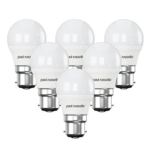 Image of paul russells LED Light Bayonet Cap B22, 60w Equivalent, 6.5W 806 Lumens LED Bulbs, 6500K Bright Daylight, Mini Globe Frosted G45 BC Golf Ball Energy Saving (Not Dimmable) Lightbulbs, Pack of 6