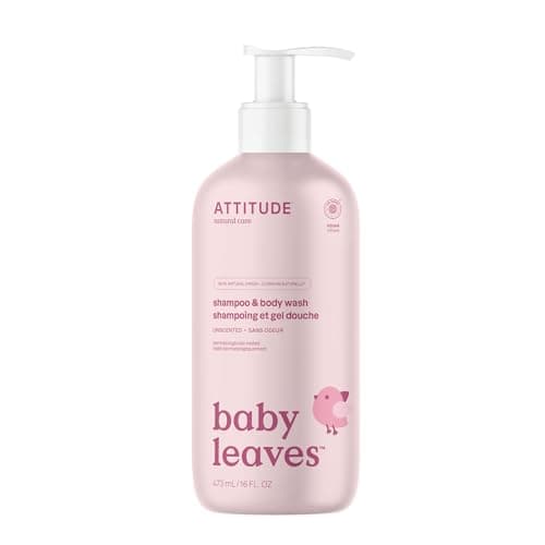 Image of ATTITUDE 2in1 Hair Shampoo and Body Wash for Baby, Plant and Mineral-Based Gentle Formula, EWG Verified, Vegan Baby Products, Unscented, 473 mL