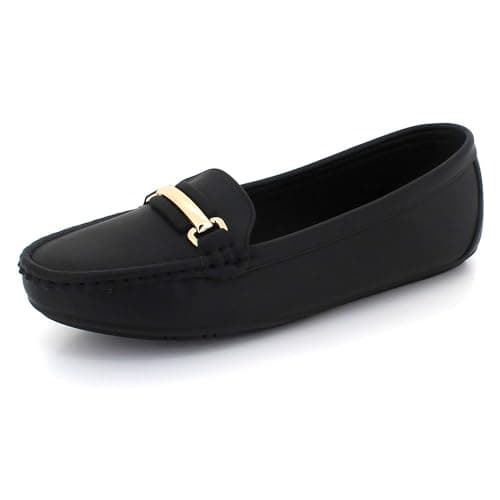 Image of AARZ LONDON Womens Classic Loafers with Buckle Detail Soft Upper Slip-On Comfortable Lightweight Ladies Moccasins Black Shoes Size 4 UK 37 EU