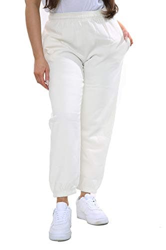 Image of imporio 11 Women Fleece Casual Oversized High Waist Jogging Bottom Elasticated Cuffed Tracksuit Joggers Bottom UK Size 8 to 16 (Cream, XL UK 14)