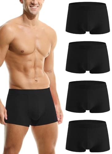 Image of Hoerev Men Super Soft Bamboo Fibre Boxer Trunks Underwear Pack of 4,4 Black,3XL