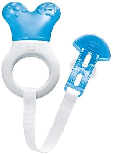 Image of MAM Mini Cooler & Clip | Teething Toy with Water-Filled Cooling Element | Suitable from Birth to 3 Years | Relief for Painful and Sensitive Gums | Easy-to-Hold Handle | Blue