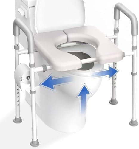 Image of Agrish Raised Toilet Seat with Handles - Height & Width Adjustable, Disabled Toilet Seat Riser for Elderly, 182kg Padded Toilet Seat for Hip Replacement, Fit Any Toilets