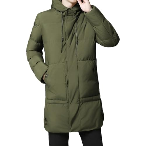 Image of aromm Men's Hooded Padded Jacket Full Zip Mid Length Warm Puffer Coat Green, M