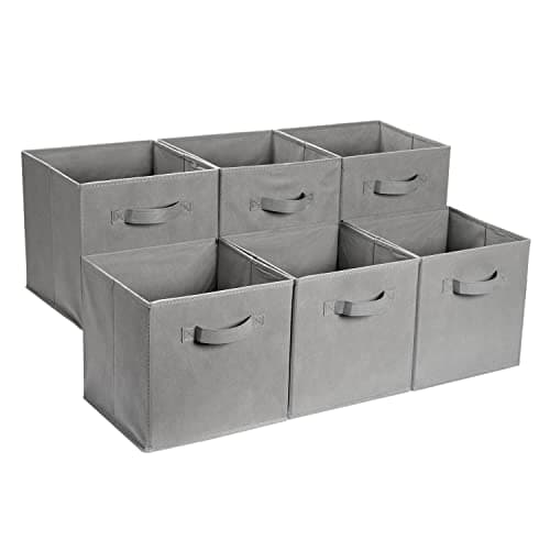Image of Amazon Basics Collapsible Fabric Storage Cube/Organiser with Handles, Pack of 6, Solid Grey, 33 x 33 x 33 cm