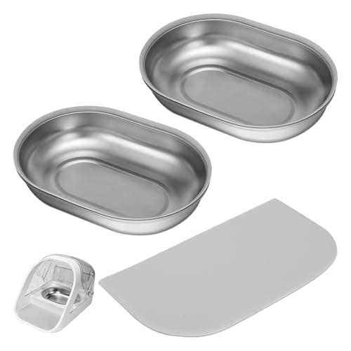 Image of Stainless Steel Bowls and Mat Set for Automatic Pet Feeder & Connect, Feriva 2 Single SUS 304 Bowls and 1 Silicone Mat, Keep Food Fresh, Protect Cat Feeder, Easy to Clean