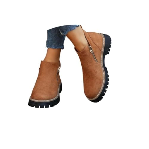 Image of Walking Shoes for Women Uk,Wide Fit Suede Ankle Boot, Women's Round Toe Ankle Boots With Side Zipper,Comfy Casual Shoes Non Slip Wide Fit Suede Ankle Booties, Lightweight Solid Cowboy Short Booties