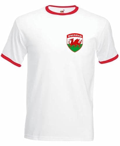 Image of T Shirt Wrexham FC Football Club Retro Style White Unisex Adult Cotton T-Shirt (UK, Alpha, M, Regular, Regular, White)
