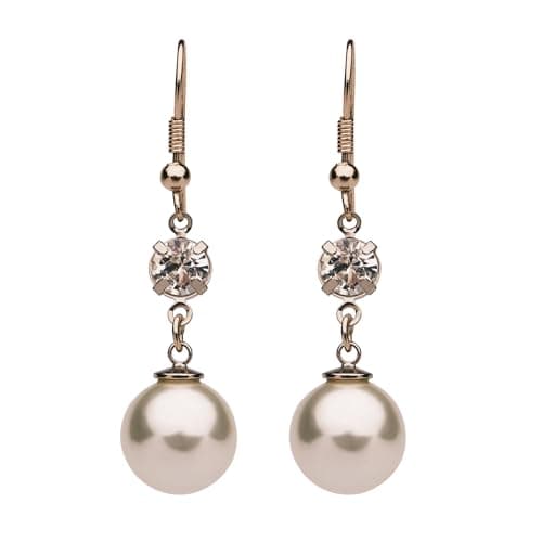 Image of Lovett & Co Gold Pearl Drop Earrings for Women – Elegant Vintage Gold Plated Jewellery with Diamante Detailing, Nickel-Free Classic Pearl Earrings, Perfect for Evening Wear & Wedding