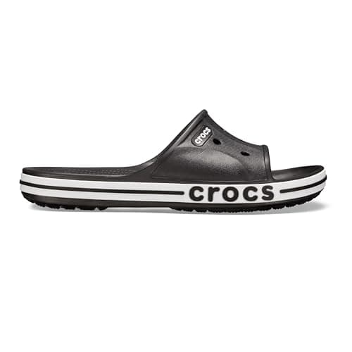 Image of Crocs Unisex Bayaband Slide Slide Sandal, Black White, 8 UK Men/ 9 UK Women